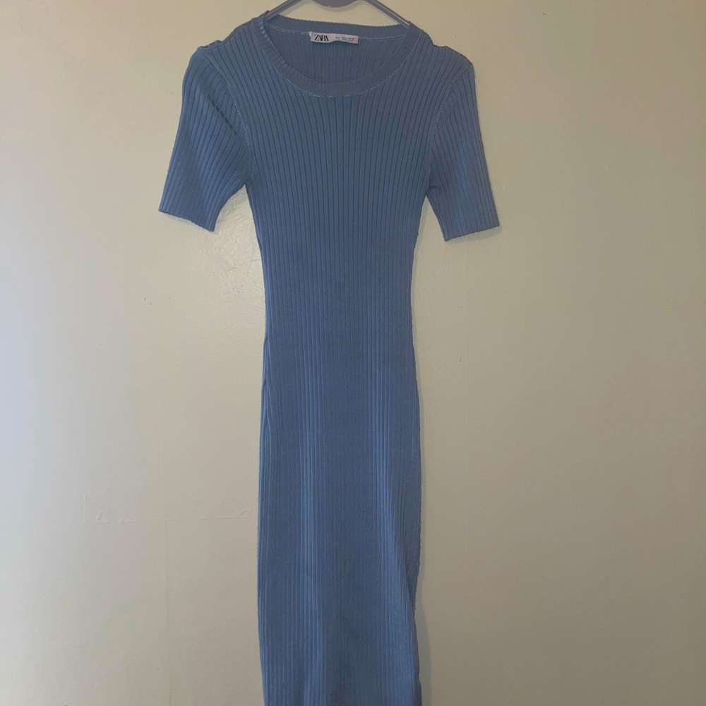 Zara midi body con dress with open back in baby blue